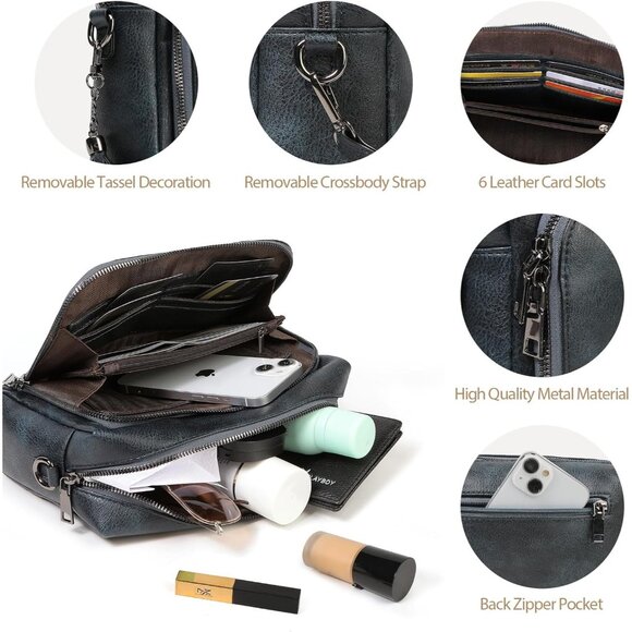 Women's Vegan Leather Crossbody Purse with Wallet Pockets Stylish and Practical - Picture 6 of 7